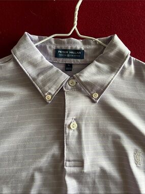 Peter Millar Light Gray Stripe Button-Down Polo